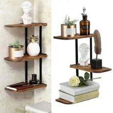3 Tier Corner Shelf Modern Floating Wall Shelves Storage Display Shelving - Brown - View 2