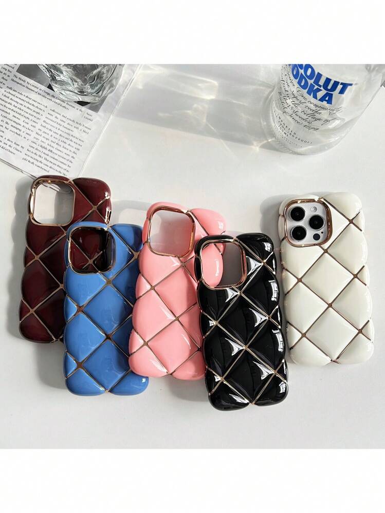 Iphone 16 镀金钻石图案 Iphone 15 手机壳适用于 Apple 14/13promax/12/11，软壳，纯色，粉色、白色、黑色，优雅女神风格 - 米色 - 查看 2