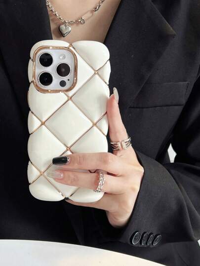 Iphone 16 镀金钻石图案 Iphone 15 手机壳适用于 Apple 14/13promax/12/11，软壳，纯色，粉色、白色、黑色，优雅女神风格