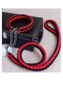 Correa Collar Perro Grande Gruesa Resistente Suave Larga - Rojo y blanco - Ver 4