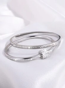 2 Pièces Simple Mode Légère Et Luxueuse Bracelet De Rotation De Forage En Acier Inoxydable À Une Rangée Adapté À La Tenue Quotidienne Des Femmes