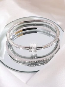 2 Pièces Simple Mode Légère Et Luxueuse Bracelet De Rotation De Forage En Acier Inoxydable À Une Rangée Adapté À La Tenue Quotidienne Des Femmes