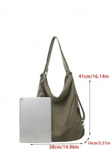 1入款多功能帆布女士背包，配有雙拉鍊口袋，適用於旅行和派對，時尚背包，適用於學校，攜帶方便，有電腦仓，大容量，適用於青少年女孩、女性、大學生、中學生、戶外、旅行、出行、小學、辦公室等 - 綠色 - 查看 2