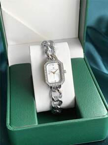 Pablo Raez 1pc Silver Elegant Women Jewelry Watch Summer Accessories Stainless Steel Bracelets Chain Vintage Quartz Lady Watch Female Fashion Simple White Face With Diamond Display Solid Metal Bracelet Luxury Quartz Dress Wristwatch With Blue Time-Adjuster Nice Teacher Gifts Hours For Female Friend Or Family Teenagers Students Lovely Clock Fit For Daily Life/Work/Study Party Decoration Graduation Wedding Birthday Present