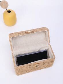 Small Square Box Woven Metal Chain Bag, Holiday Essentials,Perfect For Travel, Vacation, Holiday & Beach
