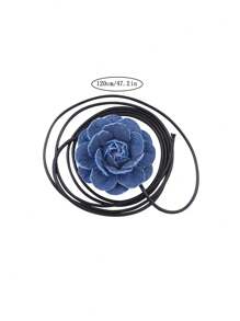 1 Peça Colar Decorativo Retrô 3D com Grande Flor de Rosa em Denim / Corrente de Colar
