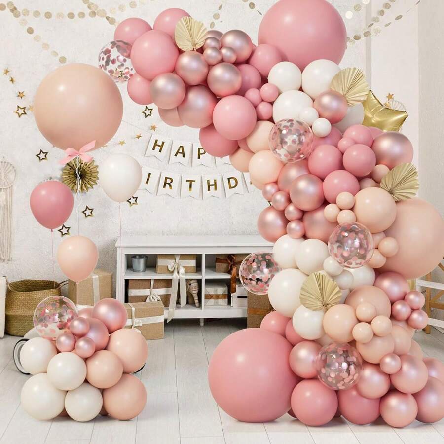 150Pcs Pink Balloons Garland Arch Kit, Retro Dusty Pink Nude Rose Gold