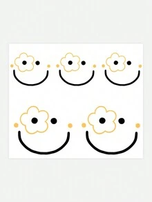 1張可愛的臉部表情圖案臨時紋身貼紙,y2k風格,簡單時尚適用於手腕 - 彩色 - 查看 5