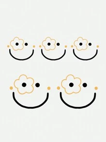 1張可愛的臉部表情圖案臨時紋身貼紙,y2k風格,簡單時尚適用於手腕 - 彩色 - 查看 2