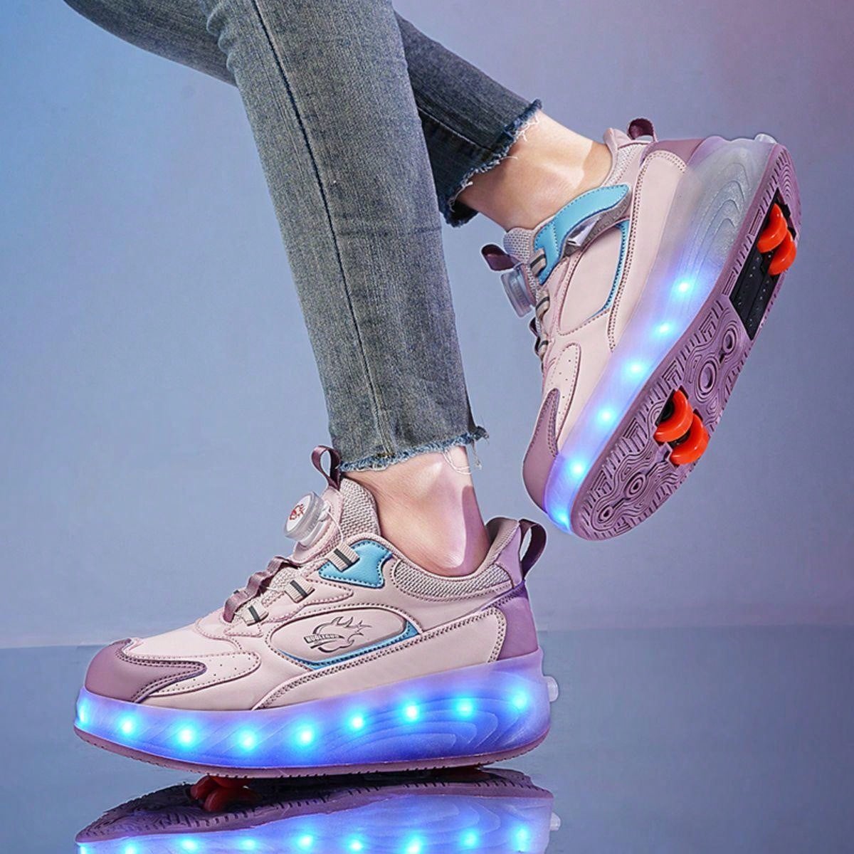 Crocs Kids Kids LED USB Charging Kick Roller Skating Shoes 4 Wheels Light Up Rechargeable Roller Skate Shoes For KIDS Girl Boys Children Carry On Luggage