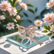 A 2024 Spring Special Hot Item/Back To School Season, European And American Exaggerated Classic Style, Image And Elegant Bow Three-Dimensional Creative Design, Fine Copper Micro-Inlaid Cubic Zirconia Open Ring/Suitable For Women's Festivals/Banquets/Parties/Business/Daily Wear ( Factory Low Price Direct Sales) - Rose Gold - View 9