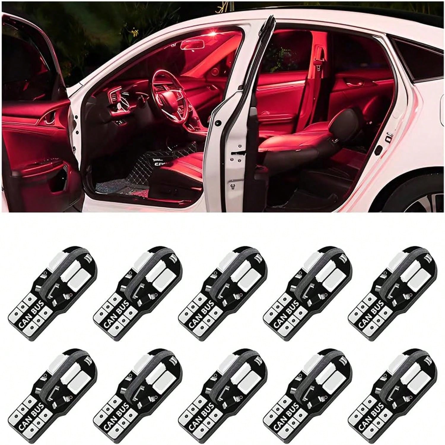 10PCS Red Universal Replacement Bulb Car Interior Light Bulb W5W T10