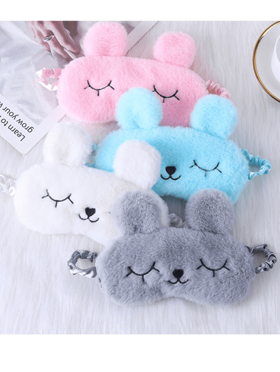 Cute Cartoon Rabbit Ears Faux Silk & Plush Eye Mask, Comfortable Sleep Mask, Can Be Used As Cold Or Hot Compress Eye Mask
