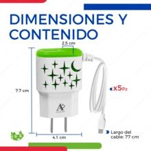 5 cargadores 2 USB y V8 5v 2a Carga Rápida Para Smartphone - Multicolor - Ver 4