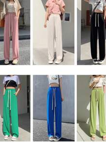 1 Piece Pans Pants Oversize Elephant Leg High Waist Elastic Woman - Green - View 3