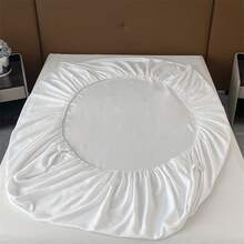 1入組磨毛純色收口床單配收納袋，單人/雙人床通用，聚酯纖維，親膚透氣，極簡風格床墊套 - 白色 - 查看 6