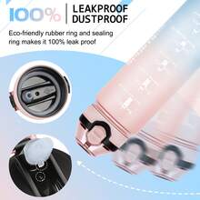 AOHAN 1pc Water Bottles 1L Sport Drinking Bottle With Straw, Dishwasher Friendly Lock Cover Leakproof Motivational Water Bottle With Time Markings, Canteen Bottle - Powder Blue - View 4