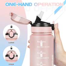 AOHAN 1pc Water Bottles 1L Sport Drinking Bottle With Straw, Dishwasher Friendly Lock Cover Leakproof Motivational Water Bottle With Time Markings, Canteen Bottle - Powder Blue - View 6