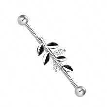 1 chiếc khuyên tai sụn dạng tạ bằng thép không gỉ 14G, khuyên tai sụn hình lá bằng thép 316L, trang sức xỏ khuyên cơ thể dành cho nữ. - Bạc - Xem 1