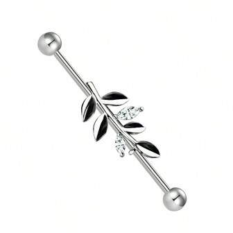1PC 14G Surgical Steel Industrial Barbell Cartilage Earring 316L Leaf Industrial Barbell Cartilage Earring Body Piercing Jewelry For Women Men