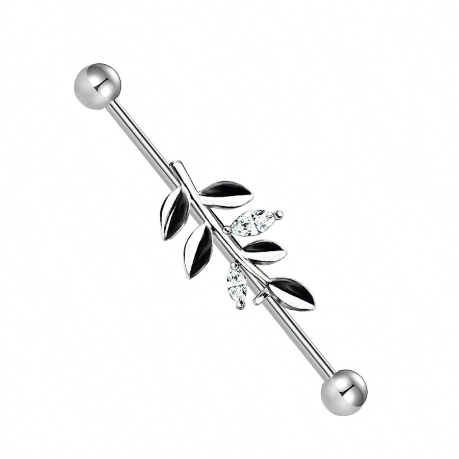 1 chiếc khuyên tai sụn dạng tạ bằng thép không gỉ 14G, khuyên tai sụn hình lá bằng thép 316L, trang sức xỏ khuyên cơ thể dành cho nữ. - Bạc - Xem 1