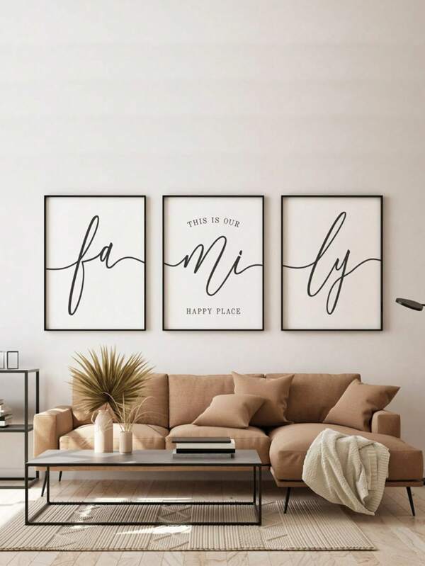 3 Stücke Wandkunst Dekoration In Einfacher Linien Gestaltung 'this Is Our Happy Place' Familienschild Ohne Rahmen