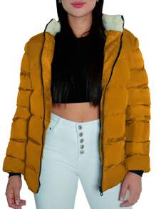 Shendy Vendy Women's Jacket Warm Polyester With Fur-Like Collar - Mustard Yellow - View 3