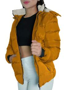 Shendy Vendy Women's Jacket Warm Polyester With Fur-Like Collar - Mustard Yellow - View 4