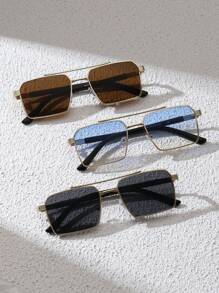 1pc, 2pcs, 3pcs Set Men's Rectangular Luxury Fashion Glasses, Classic Metal Frame Fashion Eyewear Suitable For Travel, Driving, Daily Life, Protective Glasses - Gold - View 1