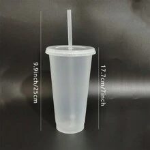 5入組可重複使用的塑膠杯,帶吸管和蓋子 - 24oz耐用水杯,冰咖啡杯,水瓶,旅行杯,夏季派對批量冷杯,適合成年人的生日和新年派對 - 透明 - 查看 2