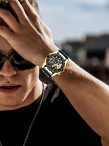 Va Va Voom 品牌男士時尚手錶套裝，黑色鋼帶，防水，夜燈和日期顯示，適合日常裝飾 - 黑色 - 查看 6