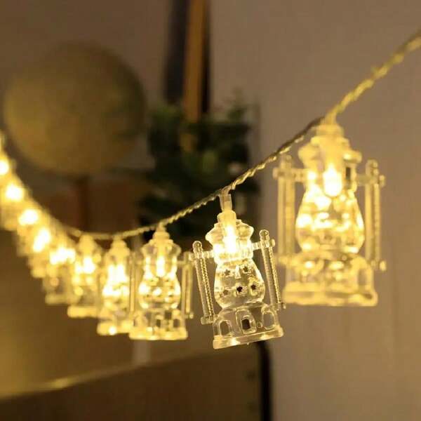 1 Pieza Lámpara De Aceite Con Cadena De Luces Para Decoración Del Festival, Luz Nocturna De Regalo, Disponible En 10/20/40 Luces Cálido Blanco/multicolor (pilas No Incluidas)