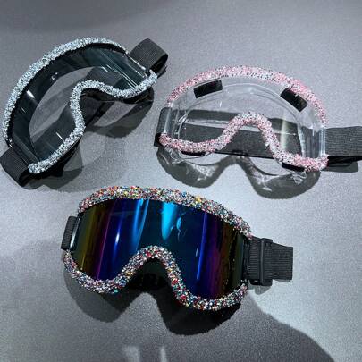Vollständig mit Strass verzierte Ski-Schutzbrillen, winddichte Radsport- und Motorrad-Schutzbrillen, Winter Antibeschlag Snowboard Ski Brille, Ski Maske Brille, Mode Brille Partyaccessoires, Halloween Strandaccessoires, Sonnenbrillen für Sommer Strand, Urlaub, Outdoor, Reisen