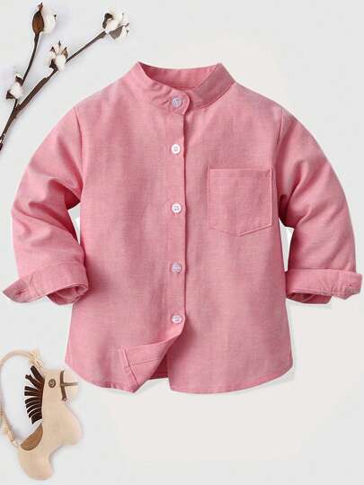 Ung pojke vår höst, ny enfärgad långärmad klänningskjorta med ståkrage, för utflykter och högtidliga tillfällen