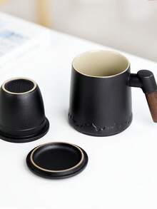 Ceramic Tea Cup With Separated Tea And Water Design And Highly Attractive , Including Lid And Office Use With Capacity Markings - Red - View 4