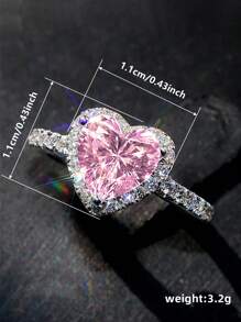 1 PC Romantic Pink Heart Cubic Zirconia Ring For Women For Valentine's Day Gift Wedding Engagement Anniversary Party Jewelry,Mom,Mother,Mother's Day,Gift