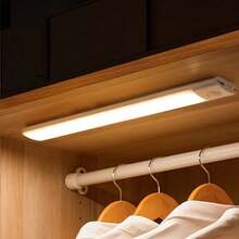 超薄led無線人體感應櫥櫃燈3色usb可充電磁吸式調光夜燈衣櫥燈,適用於房間、壁櫥、廚房、床頭室內照明 - 白色 - 查看 3