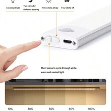 超薄led無線人體感應櫥櫃燈3色usb可充電磁吸式調光夜燈衣櫥燈,適用於房間、壁櫥、廚房、床頭室內照明 - 白色 - 查看 8