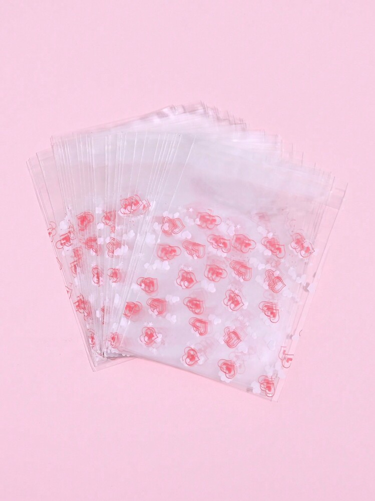 50pcs Pink Sweet Heart Shaped Transparent Gift Bag For Home Jewelry Storage - Packaging Bag - View 10