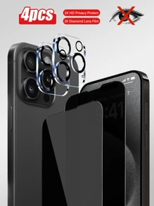 4 cái/bộ 2 Miếng Chống gián điệp Kính cường lực Bảo vệ màn hình + 2 Miếng Độ Nét Cao Máy chụp hình Kính bảo vệ ống kính Với Tính năng Của 9H Độ cứng , Sự bảo vệ , Chống trầy xước , Chống rơi , Không thấm nước , Tương thích với iPhone 11/12/13/14 - màu đen - Xem 1