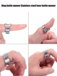 4PCS Stainless Steel Ring Bottle Opener, Creative Beer Bottle Opener, Finger Ring Bottle Opener, Kitchen Gadgets, Ring Beer Bottle Opener Ring, Stainless Steel Finger Bottle Opener, Cool Finger Ring For Men And Women Party Gifts, Portable Wine Opener Bar, Wine Opener, Hand Jewelry, For Outdoor, Camping, Gift For Father - Multicolor - View 4