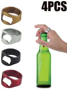 4PCS Stainless Steel Ring Bottle Opener, Creative Beer Bottle Opener, Finger Ring Bottle Opener, Kitchen Gadgets, Ring Beer Bottle Opener Ring, Stainless Steel Finger Bottle Opener, Cool Finger Ring For Men And Women Party Gifts, Portable Wine Opener Bar, Wine Opener, Hand Jewelry, For Outdoor, Camping, Gift For Father - Multicolor - View 1