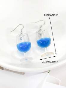 1對極簡風格藍色高球杯吊墜耳環,適用於女性,是她的禮物 - 藍色 - 查看 4