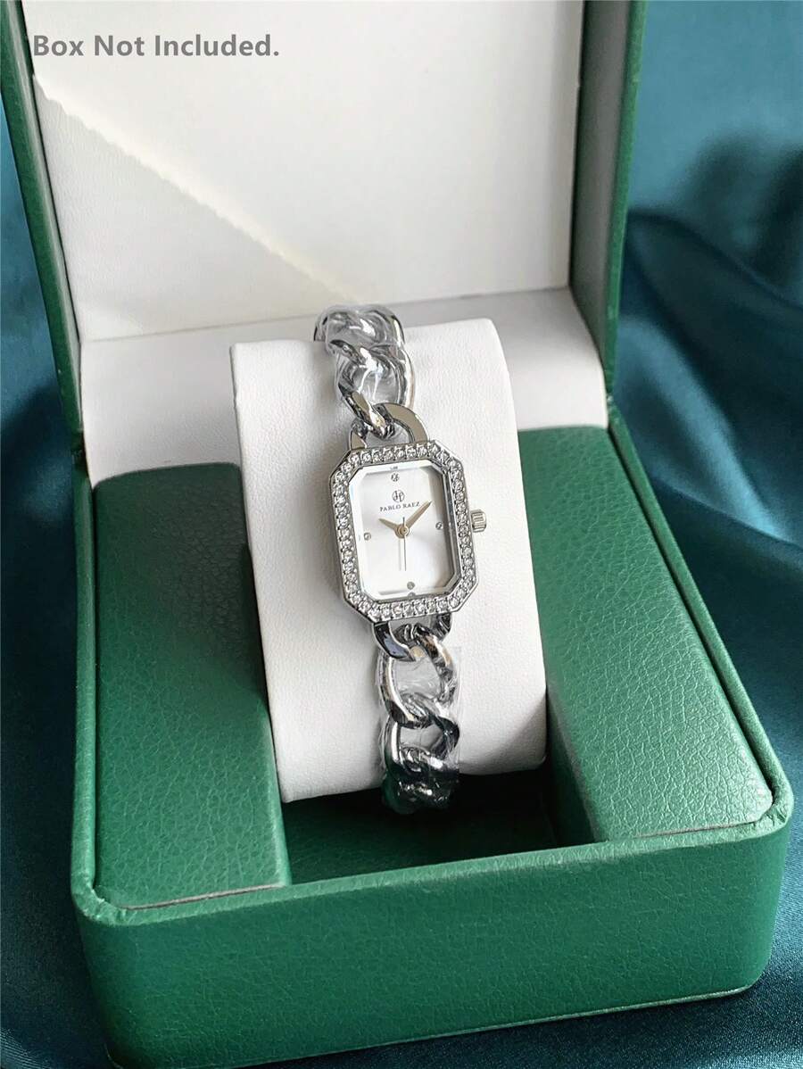 Pablo Raez 1pc Silver Elegant Women Jewelry Watch Summer Accessories Stainless Steel Bracelets Chain Vintage Quartz Lady Watch Female Fashion Simple White Face With Diamond Display Solid Metal Bracelet Luxury Quartz Dress Wristwatch With Blue Time-Adjuster Nice Teacher Gifts Hours For Female Friend Or Family Teenagers Students Lovely Clock Fit For Daily Life/Work/Study Party Decoration Graduation Wedding Birthday Present