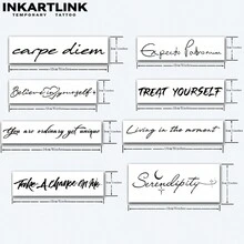 Inkartlink 8入組英文情感短句草本汁臨時刺青、刺青、15天刺青、半永久性刺青、逼真假刺青、維持時間1-2週 - 黑色 - 查看 4