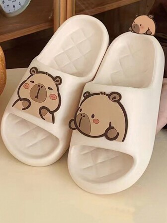 女式可愛軟底水豚室內夏季防滑家居拖鞋