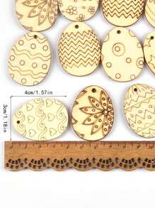25入組4*3cm帶花紋木蛋形拼板,適用於diy手工,塗鴉,家居裝飾,掛飾,復活節裝飾 - 卡其色 - 查看 2