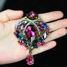 Luxury Big Glass And Rhinestone Crystal Teardrop Brooch Prom Party Gifts