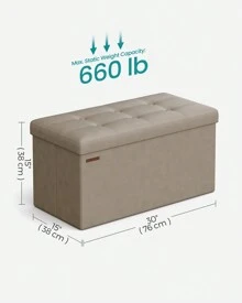 SONGMICS 30 Inches Folding Storage Ottoman Bench Storage Chest Footrest Padded Seat Faux Leather, Holds Up To 660 Lb Black, White, Brown, Beige, Light Taupe - 淺褐色的 - 查看 2