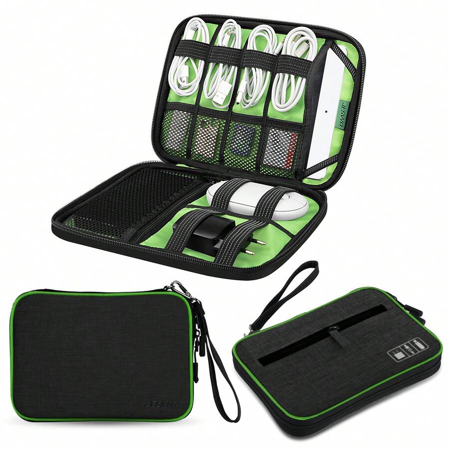 Electronics Organizer Travel, Portable Waterproof Electronic Storage Bag For Small Charging Cord Storage,Charger,Small Electronics For Travel - Black - View 1